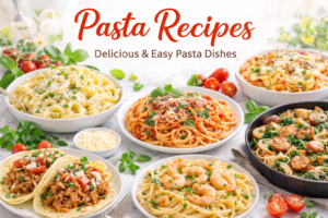 Pasta recipes featuring spaghetti, creamy pasta, baked pasta, and easy homemade pasta dishes