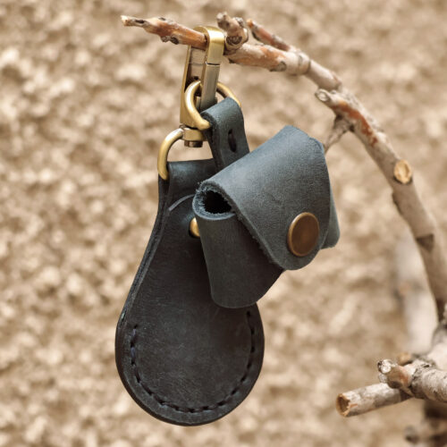 100% Blue Leather Earbud Holder and Keychain Set, 'Grab and Go' 100% Blue Leather Earbud Holder and Keychain Set, 'Grab and Go'