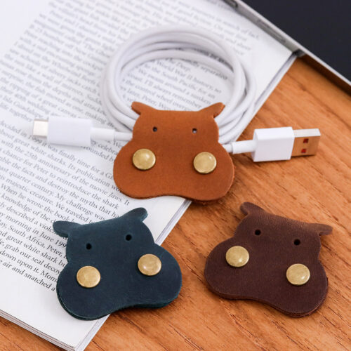 3 Leather Hippo Cable Organizers for Electronic Chargers, 'Hip Hippos' 3 Leather Hippo Cable Organizers for Electronic Chargers, 'Hip Hippos'