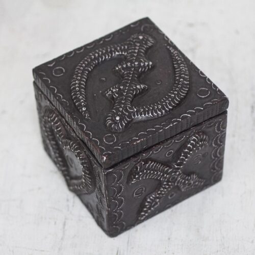 Adinkra Pattern Aluminum and Wood Decorative Box from Ghana, 'Adinkra Secret' Adinkra Pattern Aluminum and Wood Decorative Box from Ghana, 'Adinkra Secret'