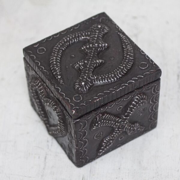Adinkra Pattern Aluminum and Wood Decorative Box from Ghana, 'Adinkra Secret' Adinkra Pattern Aluminum and Wood Decorative Box from Ghana, 'Adinkra Secret'