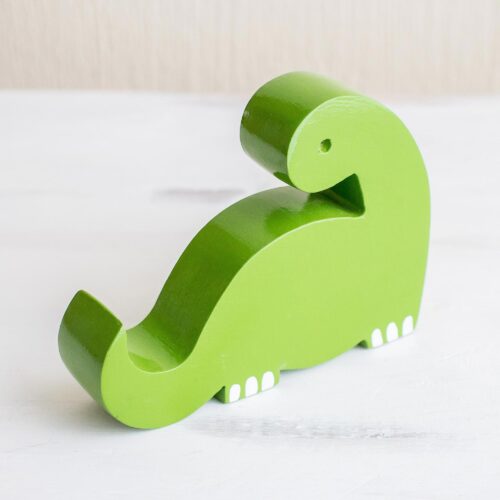 Artisan Crafted Green Cell Phone Holder, 'Dino in Lime' Artisan Crafted Green Cell Phone Holder, 'Dino in Lime'