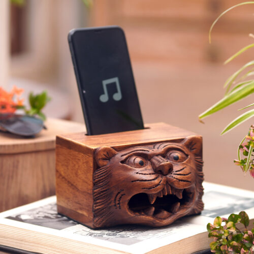 Artisan Crafted Jempinis Wood Phone Speakers, 'Leopard's Song' Artisan Crafted Jempinis Wood Phone Speakers, 'Leopard's Song'