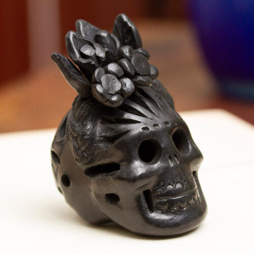 Barro Negro Skull Figurine from Mexico, 'Dark Frida' Barro Negro Skull Figurine from Mexico, 'Dark Frida'