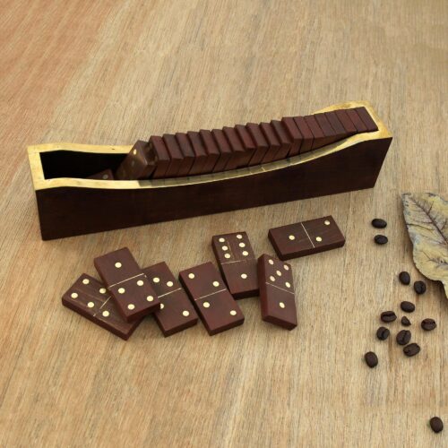 Beech Wood Classic Domino Set with Mango Wood Holder, 'Classic Entertainment' Beech Wood Classic Domino Set with Mango Wood Holder, 'Classic Entertainment'