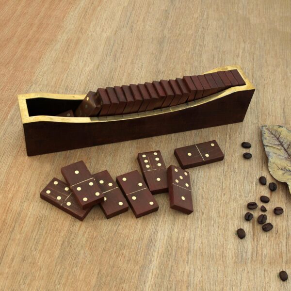 Beech Wood Classic Domino Set with Mango Wood Holder, 'Classic Entertainment' Beech Wood Classic Domino Set with Mango Wood Holder, 'Classic Entertainment'