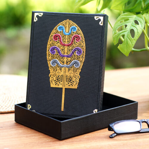 Black Linen Paper Decorative Box with Traditional Pattern, 'Kayonan of Bali' Black Linen Paper Decorative Box with Traditional Pattern, 'Kayonan of Bali'