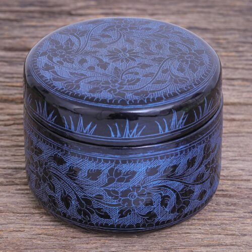 Blue Lacquerware Mango Wood Box, 'Nostalgic Memory in Blue' Blue Lacquerware Mango Wood Box, 'Nostalgic Memory in Blue'
