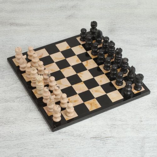 Brown and Black Marble Chess Set from Mexico (13 Inch), 'Brown Challenge' Brown and Black Marble Chess Set from Mexico (13 Inch), 'Brown Challenge'