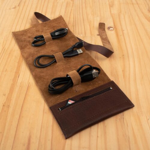 Brown Leather Cable Organizer, 'Tech Moves' Brown Leather Cable Organizer, 'Tech Moves'