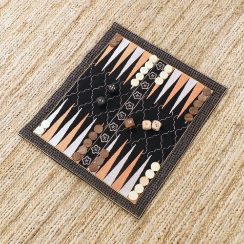 Canvas Backgammon Set with Embroidery, 'Ganga Star in Taupe' Canvas Backgammon Set with Embroidery, 'Ganga Star in Taupe'