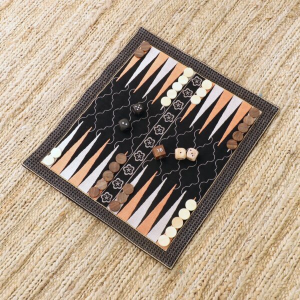 Canvas Backgammon Set with Embroidery, 'Ganga Star in Taupe' Canvas Backgammon Set with Embroidery, 'Ganga Star in Taupe'