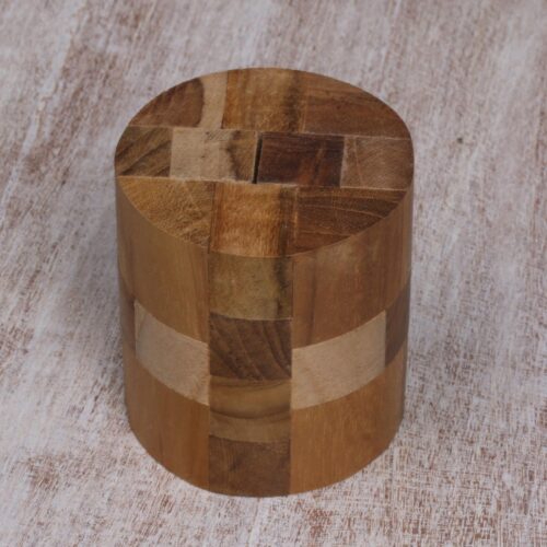 Challenging 3-D Puzzle Artwork Handcrafted of Teak Wood, 'Forest Cylinder' Challenging 3-D Puzzle Artwork Handcrafted of Teak Wood, 'Forest Cylinder'