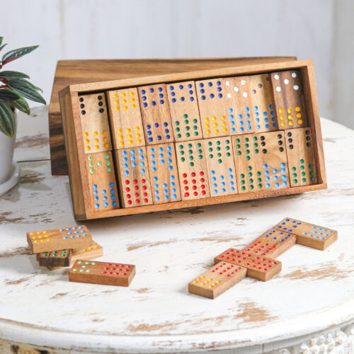 Colorful Rain Tree Wood Domino Set Game from Thailand, 'Colorful Dominoes' Colorful Rain Tree Wood Domino Set Game from Thailand, 'Colorful Dominoes'