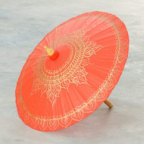 Cotton and Bamboo Thai Parasol Hand-Painted in Orange & Gold, 'Orange Splendor' Cotton and Bamboo Thai Parasol Hand-Painted in Orange & Gold, 'Orange Splendor'