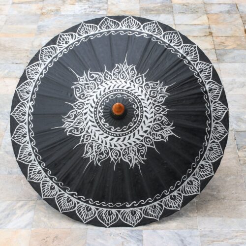 Cotton Parasol with Hand-Painted Designs in Silver, 'Charming Thai in Silver' Cotton Parasol with Hand-Painted Designs in Silver, 'Charming Thai in Silver'