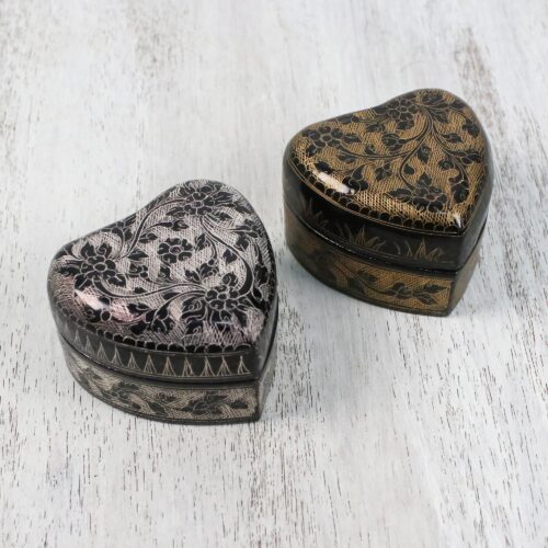 Decorative Heart Shaped Lacquerware Boxes (Pair), 'Heart to Heart' Decorative Heart Shaped Lacquerware Boxes (Pair), 'Heart to Heart'