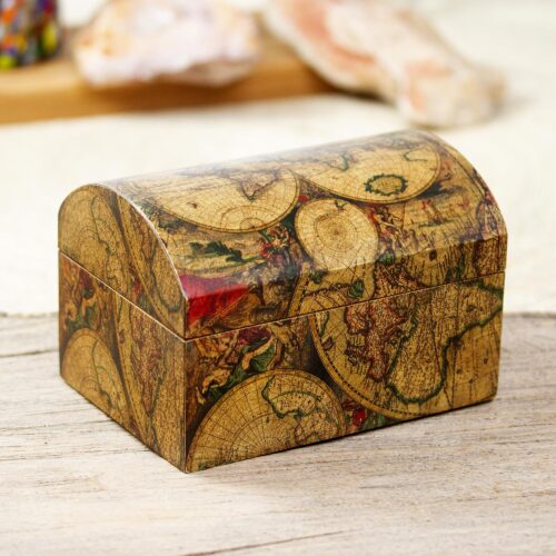 Decoupage Pinewood Decorative Box with an Old Map Image, 'Old World' Decoupage Pinewood Decorative Box with an Old Map Image, 'Old World'