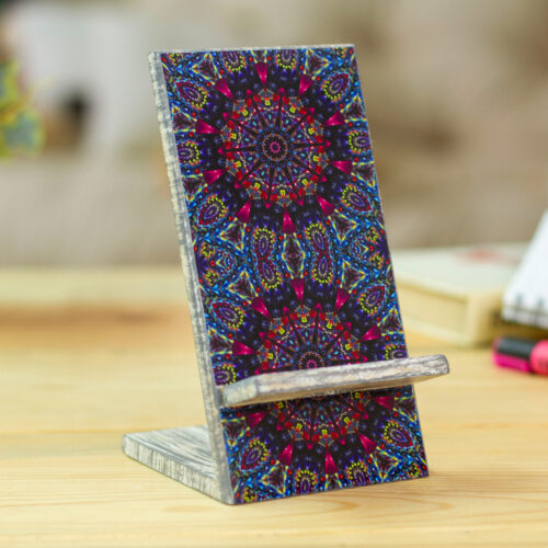 Decoupage Wood Phone Stand, 'Crazy Kaleidoscope' Decoupage Wood Phone Stand, 'Crazy Kaleidoscope'