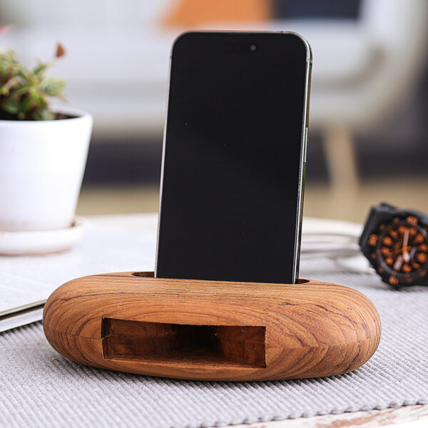 Egg-Shaped Teak Wood Phone Speaker from Thailand, 'Rock Out' Egg-Shaped Teak Wood Phone Speaker from Thailand, 'Rock Out'