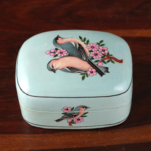 Floral Bird-Themed Painted Blue Papier Mache Decorative Box, 'Our Heaven' Floral Bird-Themed Painted Blue Papier Mache Decorative Box, 'Our Heaven'