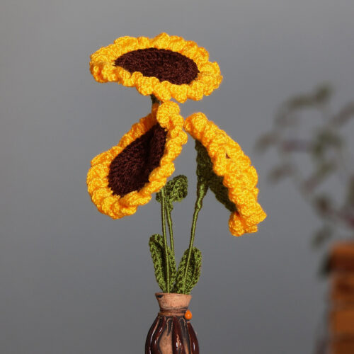 Floral Set of 3 Knit Sunflower Home Accents from Armenia, 'Sunflower Spring' Floral Set of 3 Knit Sunflower Home Accents from Armenia, 'Sunflower Spring'