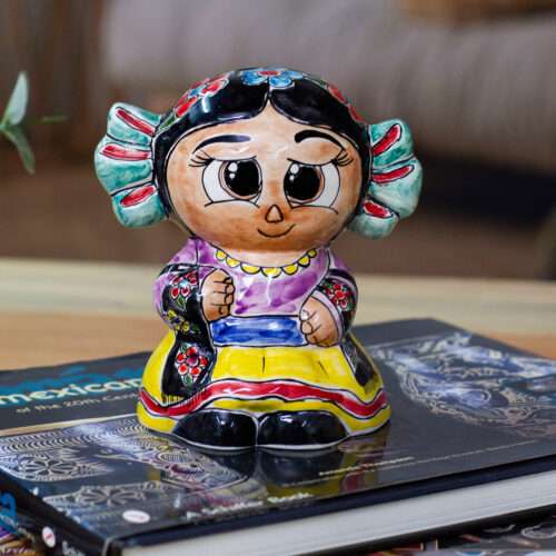 Glazed Folk Art-Themed Multicolor Ceramic Dancer Girl Bank, 'Festive Coins' Glazed Folk Art-Themed Multicolor Ceramic Dancer Girl Bank, 'Festive Coins'