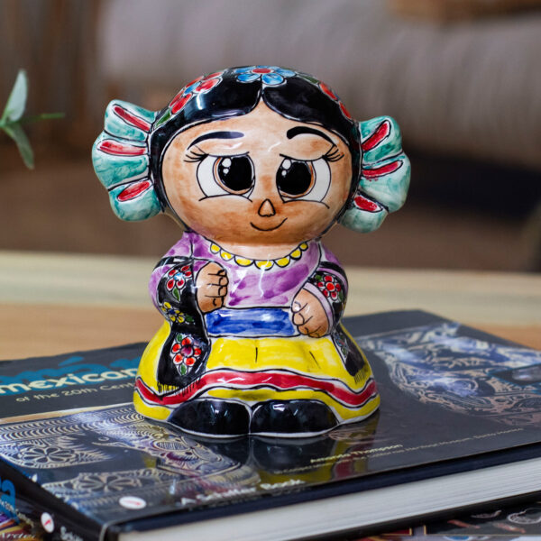 Glazed Folk Art-Themed Multicolor Ceramic Dancer Girl Bank, 'Festive Coins' Glazed Folk Art-Themed Multicolor Ceramic Dancer Girl Bank, 'Festive Coins'