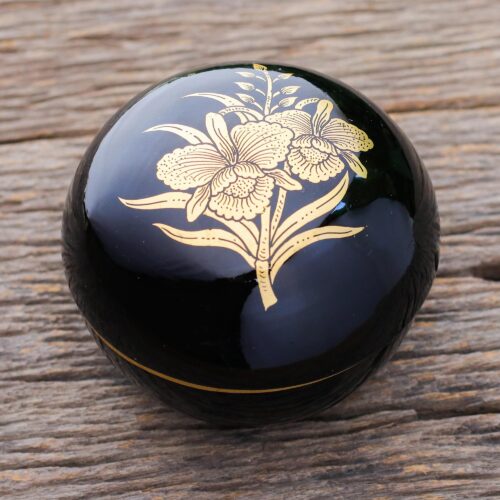 Gold-Accented Thai Lacquerware Box, 'Shimmering Orchid' Gold-Accented Thai Lacquerware Box, 'Shimmering Orchid'