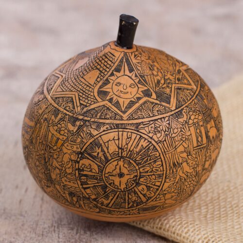 Hand Carved Andean Trilogy Sun and Moon Gourd Decorative Box, 'Andean Trilogy' Hand Carved Andean Trilogy Sun and Moon Gourd Decorative Box, 'Andean Trilogy'