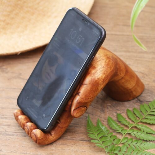 Hand Carved Jempinis Wood Phone Stand, 'Take My Hand' Hand Carved Jempinis Wood Phone Stand, 'Take My Hand'