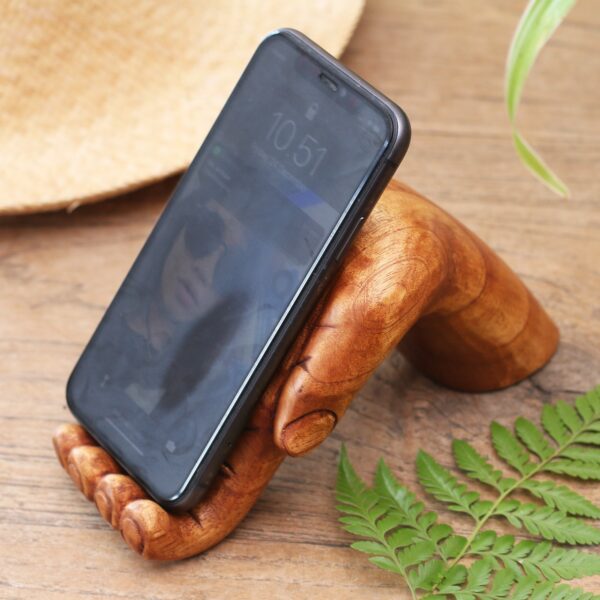 Hand Carved Jempinis Wood Phone Stand, 'Take My Hand' Hand Carved Jempinis Wood Phone Stand, 'Take My Hand'