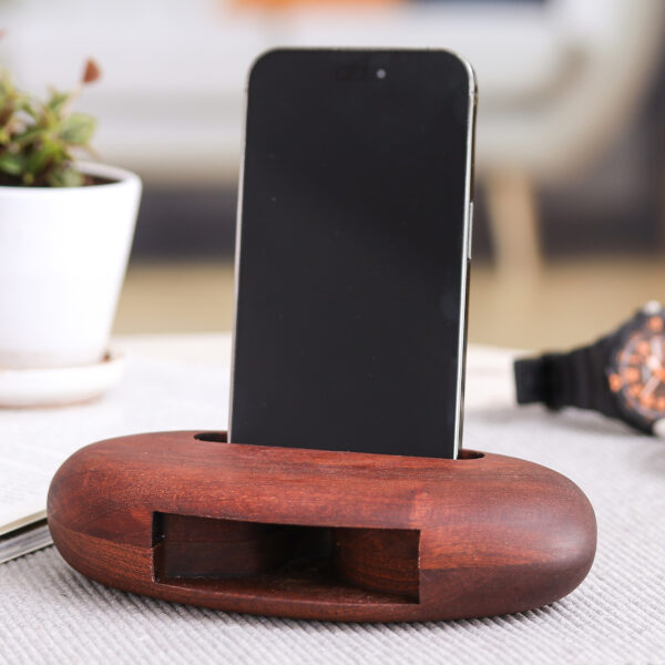 Hand-Carved Minimalist Oval Mahogany Wood Phone Speaker, 'Dapper Sounds' Hand-Carved Minimalist Oval Mahogany Wood Phone Speaker, 'Dapper Sounds'