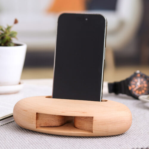 Hand-Carved Minimalist Oval Maple Wood Phone Speaker, 'Tender Sounds' Hand-Carved Minimalist Oval Maple Wood Phone Speaker, 'Tender Sounds'
