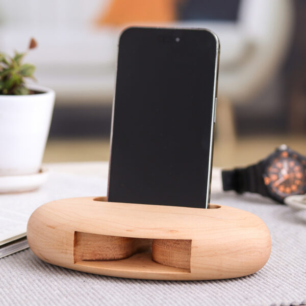 Hand-Carved Minimalist Oval Maple Wood Phone Speaker, 'Tender Sounds' Hand-Carved Minimalist Oval Maple Wood Phone Speaker, 'Tender Sounds'