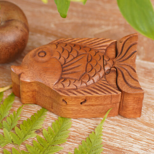 Hand Carved Wood Fish Puzzle Box from Bali, 'Pacific Fish' Hand Carved Wood Fish Puzzle Box from Bali, 'Pacific Fish'