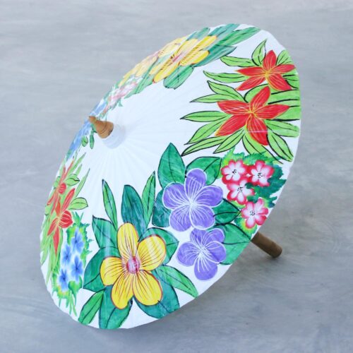 Hand Crafted Cotton and Bamboo Parasol, 'Pure Flora' Hand Crafted Cotton and Bamboo Parasol, 'Pure Flora'
