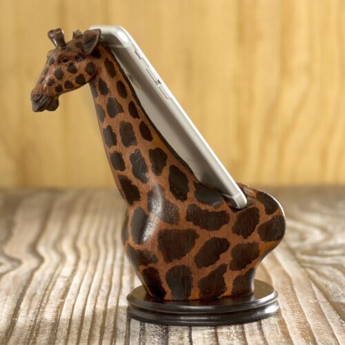 Hand Crafted Giraffe Cellphone Holder, 'Elegant Giraffe' Hand Crafted Giraffe Cellphone Holder, 'Elegant Giraffe'