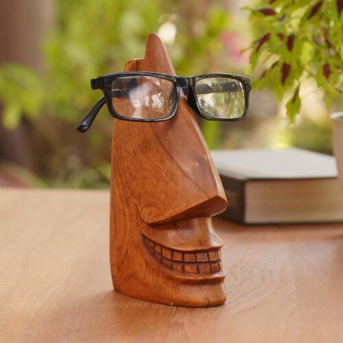 Hand Crafted Jempinis Wood Eyeglass Holder, 'Make a Spectacle' Hand Crafted Jempinis Wood Eyeglass Holder, 'Make a Spectacle'