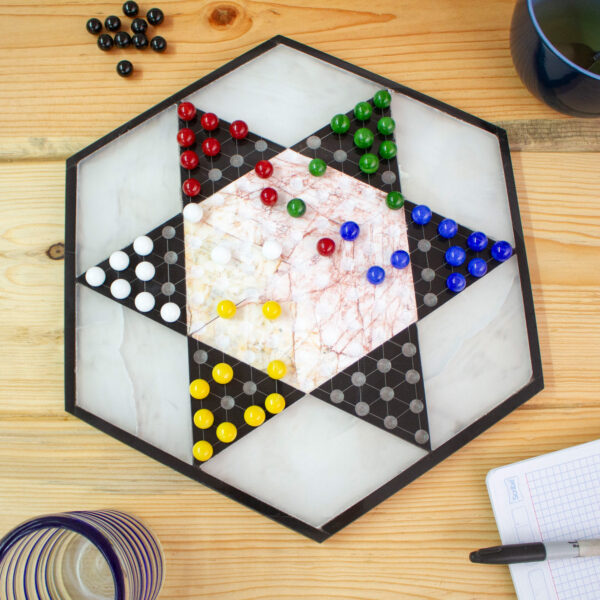 Hand Crafted Marble Chinese Checker Game Set, 'Colorful Contrast' Hand Crafted Marble Chinese Checker Game Set, 'Colorful Contrast'