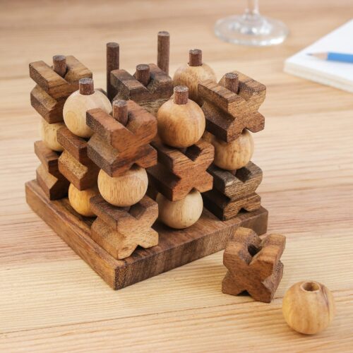 Hand Made Wood Game Tic-Tac-Toe from Thailand, '3D Tic-Tac-Toe' Hand Made Wood Game Tic-Tac-Toe from Thailand, '3D Tic-Tac-Toe'