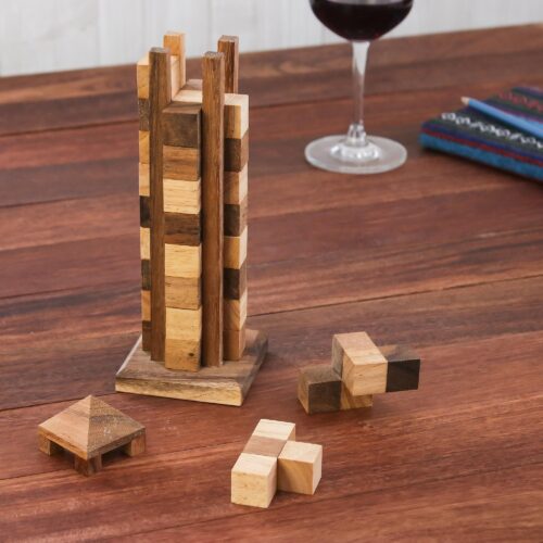 Hand Made Wood Tower Puzzle Game from Thailand, 'Babylon Tower' Hand Made Wood Tower Puzzle Game from Thailand, 'Babylon Tower'