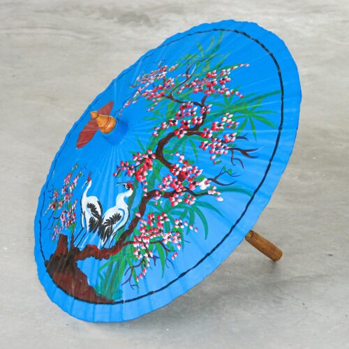 Hand-Painted Blue Crane-Motif Parasol, 'Peace Cranes in Blue' Hand-Painted Blue Crane-Motif Parasol, 'Peace Cranes in Blue'