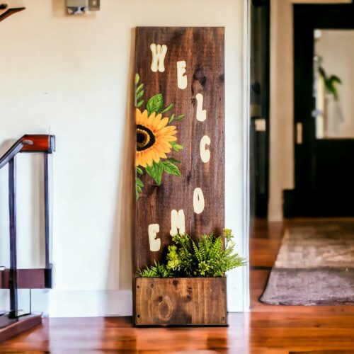 Hand-Painted Decorative Sunflower Wood Accent with Box, 'Welcome' Hand-Painted Decorative Sunflower Wood Accent with Box, 'Welcome'