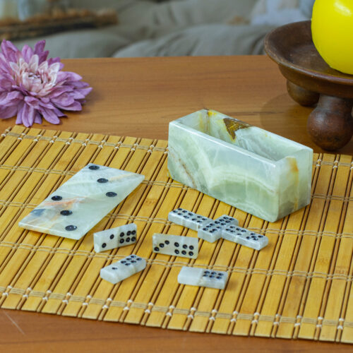 Handcrafted Onyx and Marble Domino Set from Mexico, 'Precious Strategy' Handcrafted Onyx and Marble Domino Set from Mexico, 'Precious Strategy'