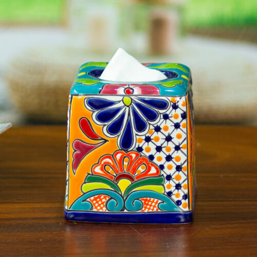 Handcrafted Talavera Hacienda Ceramic Tissue Box Cover, 'Classic Convenience' Handcrafted Talavera Hacienda Ceramic Tissue Box Cover, 'Classic Convenience'