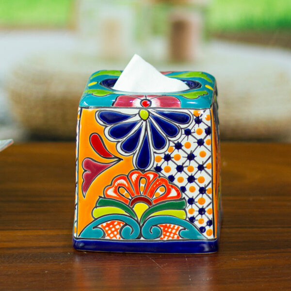 Handcrafted Talavera Hacienda Ceramic Tissue Box Cover, 'Classic Convenience' Handcrafted Talavera Hacienda Ceramic Tissue Box Cover, 'Classic Convenience'