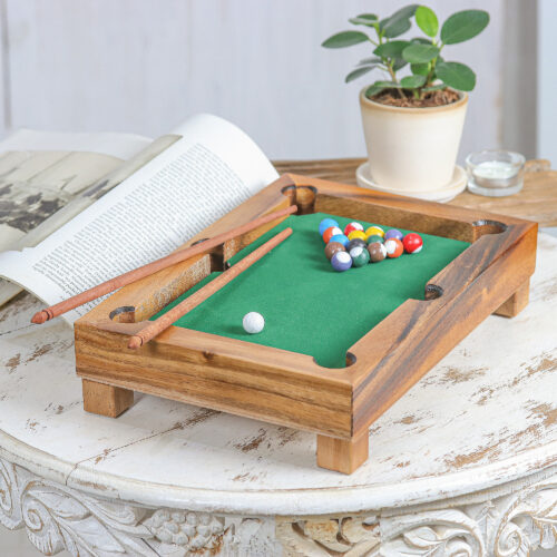 Handmade 12-Inch Raintree Wood Billiards Game from Thailand, 'Best of Billiards' Handmade 12-Inch Raintree Wood Billiards Game from Thailand, 'Best of Billiards'