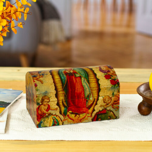 Handmade Catholic Decoupage Wood Chest, 'Virgin of Guadalupe' Handmade Catholic Decoupage Wood Chest, 'Virgin of Guadalupe'