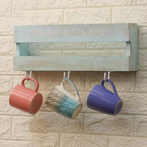 Handmade Distressed-Finished Mango Wood and Iron Cup Hanger, 'Rustic Mornings' Handmade Distressed-Finished Mango Wood and Iron Cup Hanger, 'Rustic Mornings'